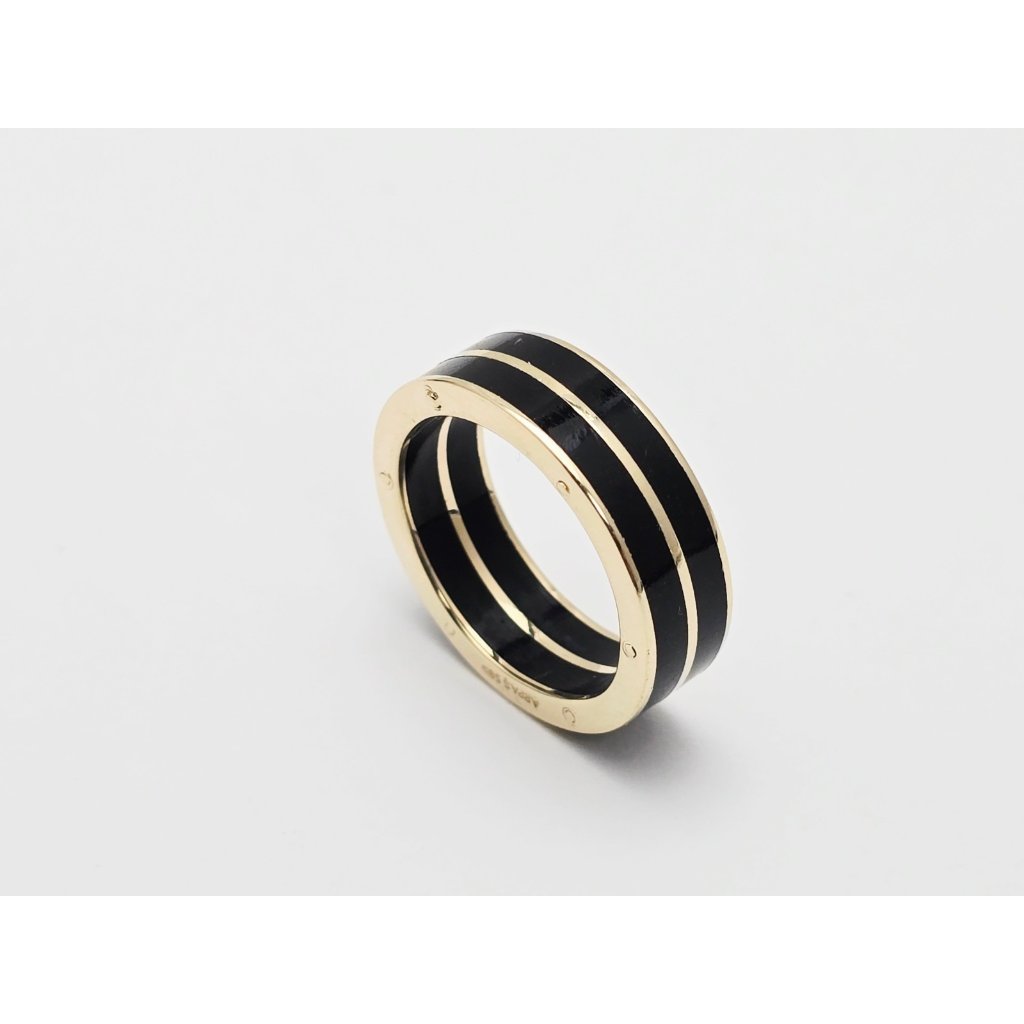 Unique 14k Karat Solid Yellow Gold Designer Double Row Onyx Wedding Band Ring